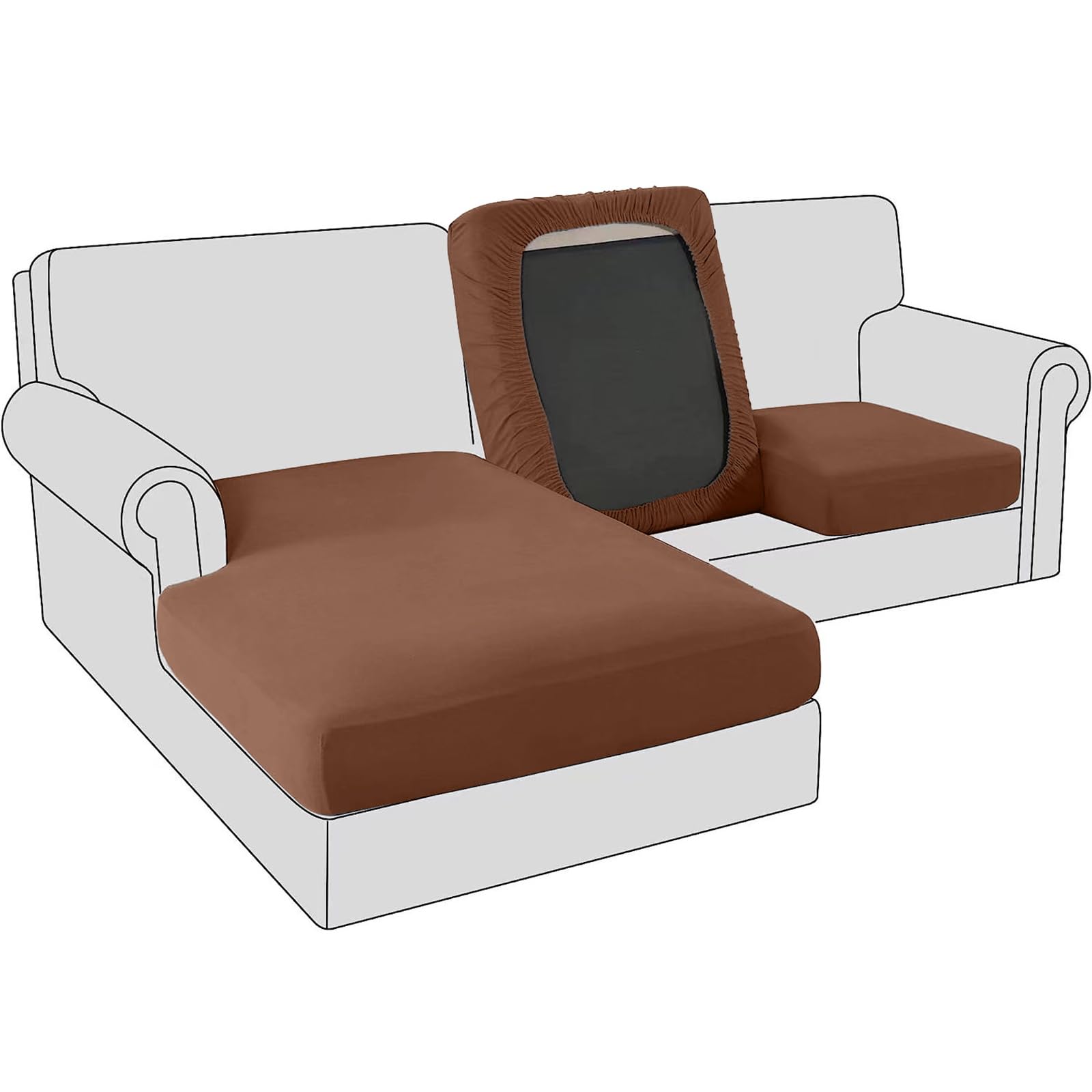 BXFUL Sofa Seat Cushion Covers, Stretch Velvet Sofa Cushion Slipcovers, Couch Cushion Covers Replacement for Individual Cushion with Elastic Fabric (Chaise Seat,Dark Coffee)
