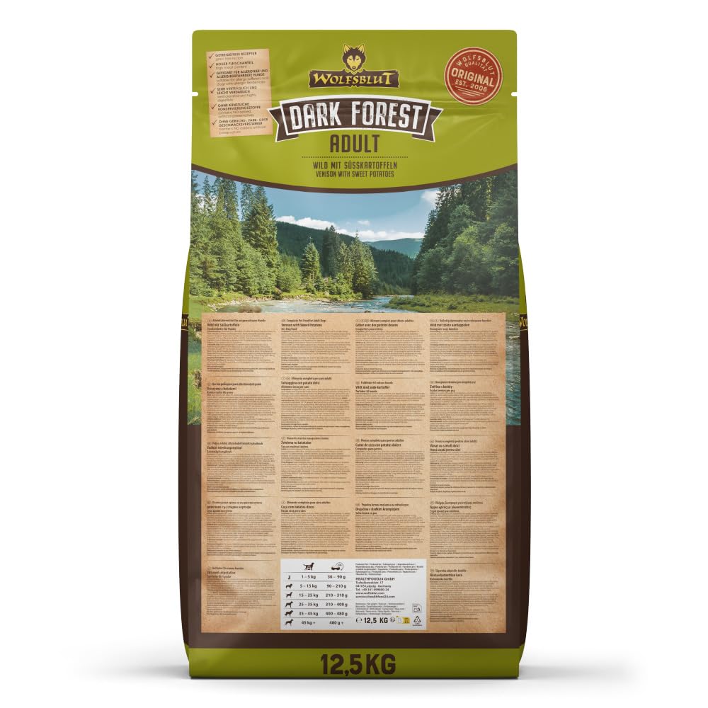 WOLFSBLUT – Dark Forest Adult | Trockenfutter mit natürlichen Zutaten und wertvollen Superfoods für ausgewachsene Hunde. Getreidefreies Alleinfutter ohne Zusatzstoffe im Beutel | 12,5kg Wild
