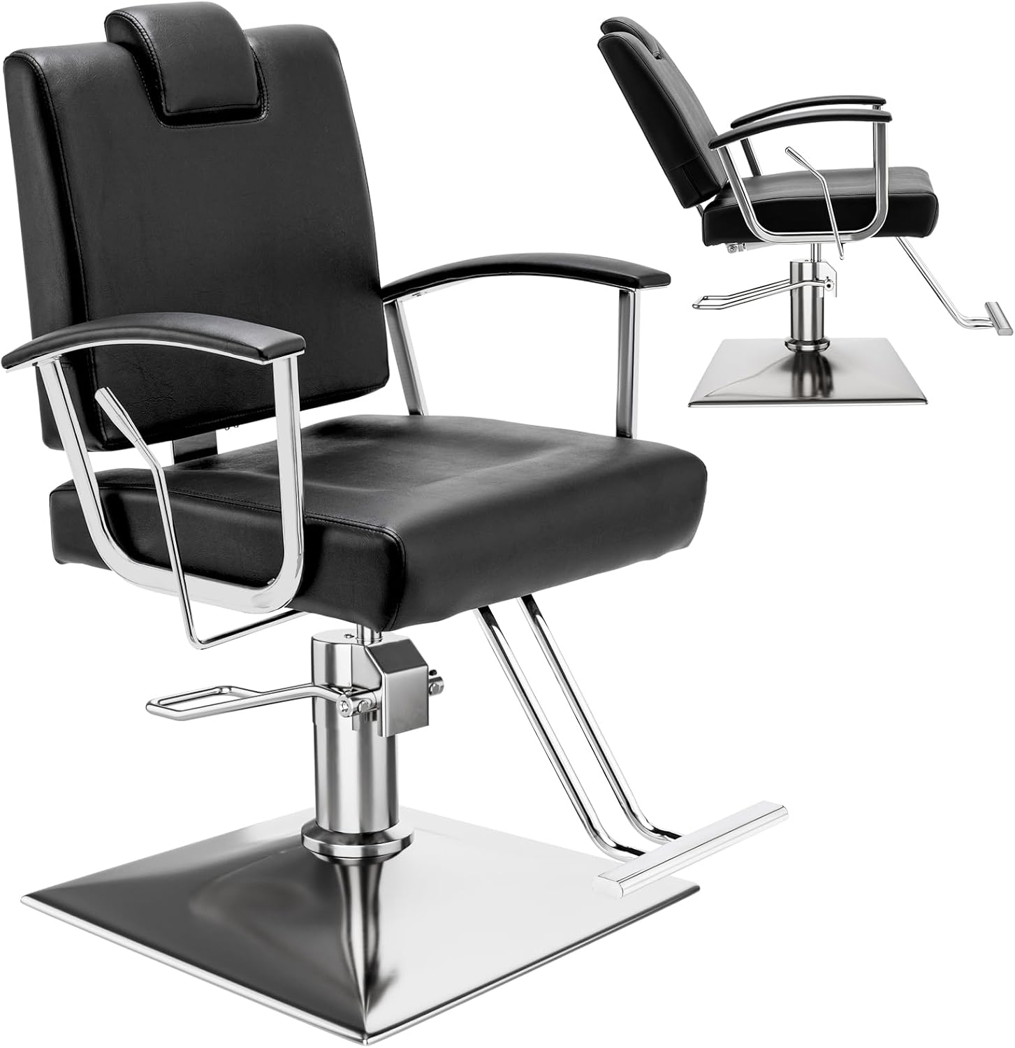 Barber Reclining Chair with Headrest - Heavy Duty Hydraulic Pump Height Adjustable,360°Swivel ,Max Load Weight 440 Lbs,Beauty Salon Spa,Barbershop,Hairdresser Cutting,Styling Stylist,Braiding (Black)