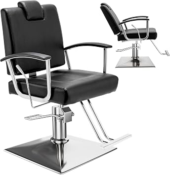 Barber Reclining Chair with Headrest - Heavy Duty Hydraulic Pump Height Adjustable,360Swivel ,Max Load Weight 440 Lbs,Beauty Salon Spa,Barbershop,Hairdresser Cutting,Styling Stylist,Braiding Black