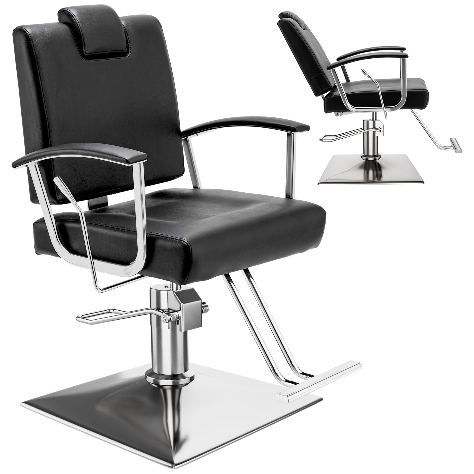 Photo 1 of Barber Reclining Chair with Headrest - Heavy Duty Hydraulic Pump Height Adjustable,360°Swivel ,Max Load Weight 440 Lbs,Beauty Salon Spa,Barbershop,Hairdresser Cutting,Styling Stylist,Braiding (Black)