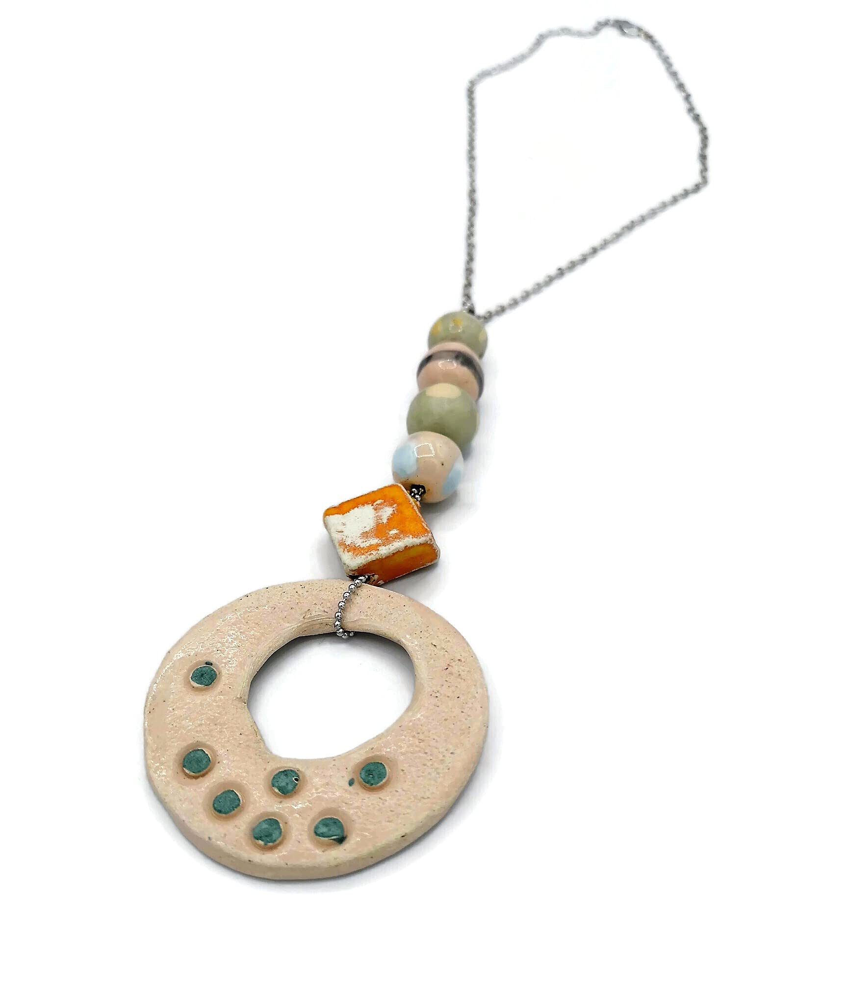 Collar con Colgante Grande para Todos Los Días Boho para Mujer, Joyería De Cerámica Gruesa De Declaración De Moda