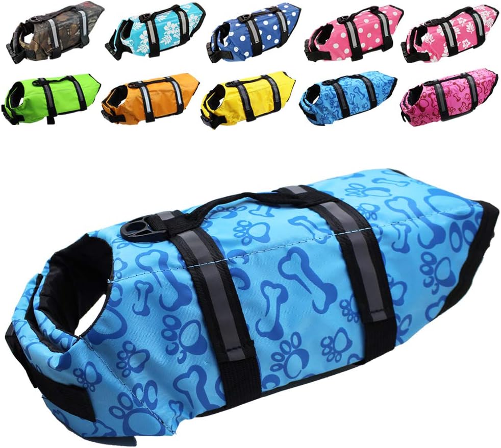 Dog Life Jacket Easy-Fit Adjustable Belt Pet Saver Swimming Safety Swimsuit Preserver with Reflective Stripes for Doggie (L, Blue)