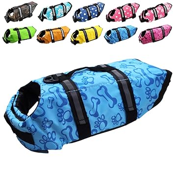 Dog Life Jacket Easy-Fit Adjustable Belt Pet Saver Swimming Safety Swimsuit Preserver with Reflective Stripes for Doggie (M, Blue)