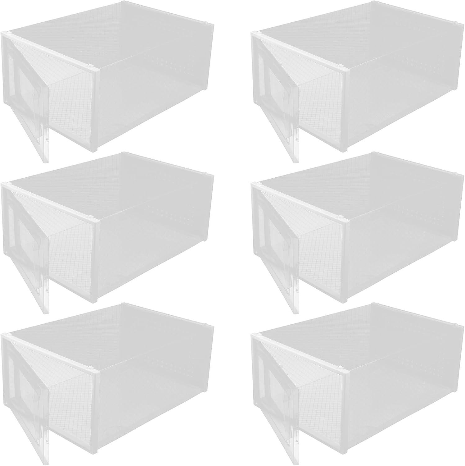 TOYANDONA 6pcs Clear Stackable Shoe Storage Boxes with White Frame Transparent Organizer for Closet PP Material Shoe Storage Case for Easy Visibility and Space Saving