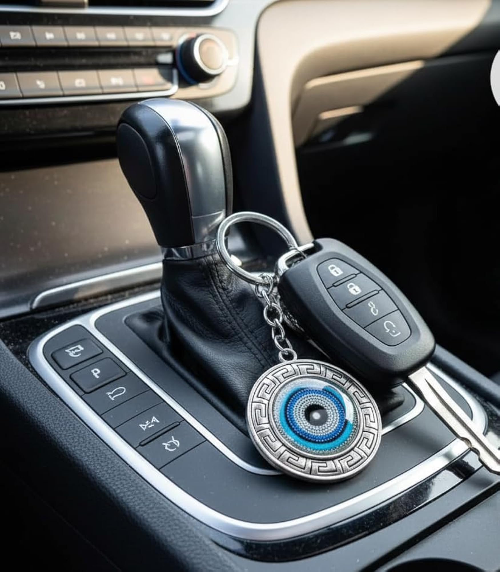 Silver Round Evil Eye Keychain for Bike and Car