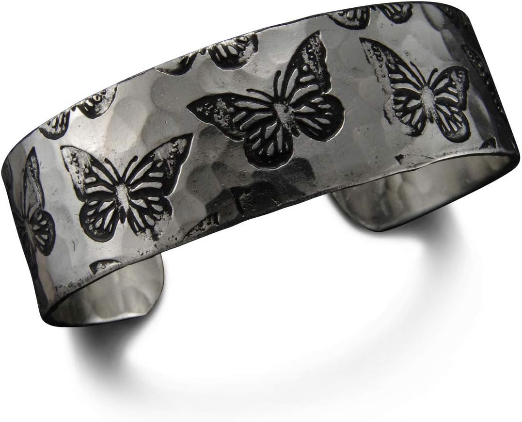 Anju Silvertone Etched Butterfly Narrow Cuff Bracelet