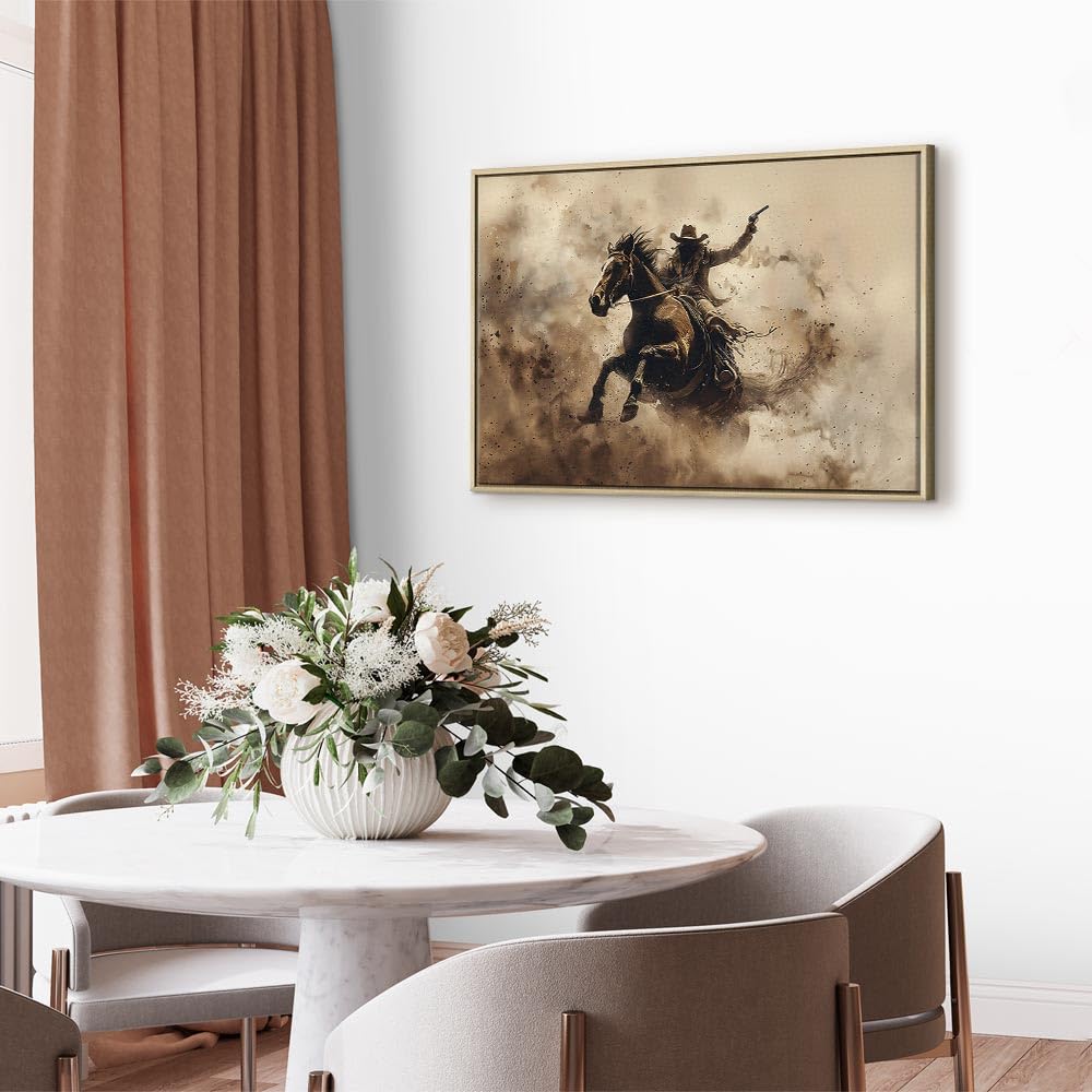 murando - Quadro con Cornice Naturale su Tela Strutturata Cowboy e Cavallo Western 60x40 cm 1 Pezzo - Quadri con Cornici Camera da Letto - Canvas Telaio in Legno - Stampe da Parete h-H-10072-b-a