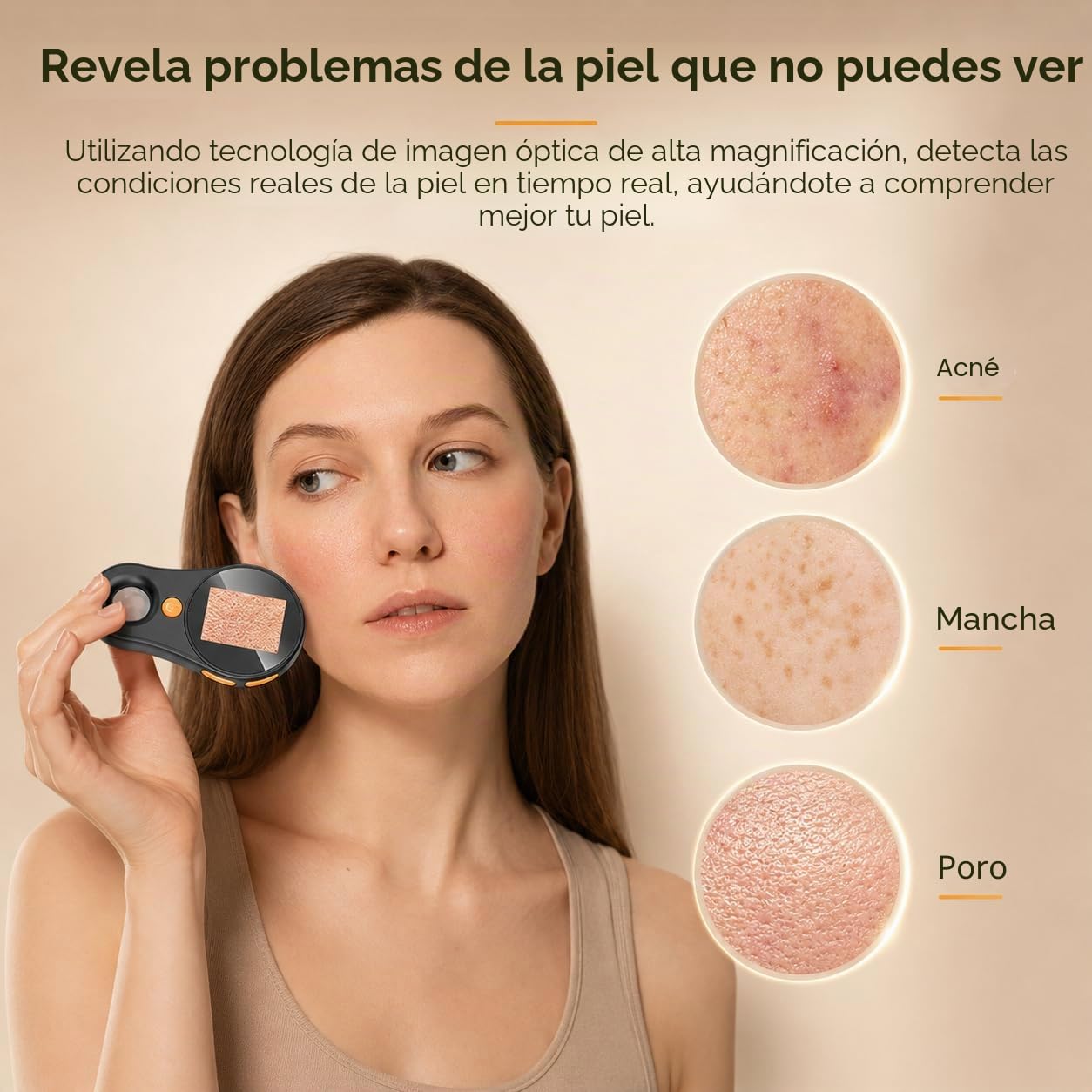 Analizador de piel dermatoscopio de mano, microscopio digital 500X para inspección de piel, cuero cabelludo y cabello, lupa portátil
