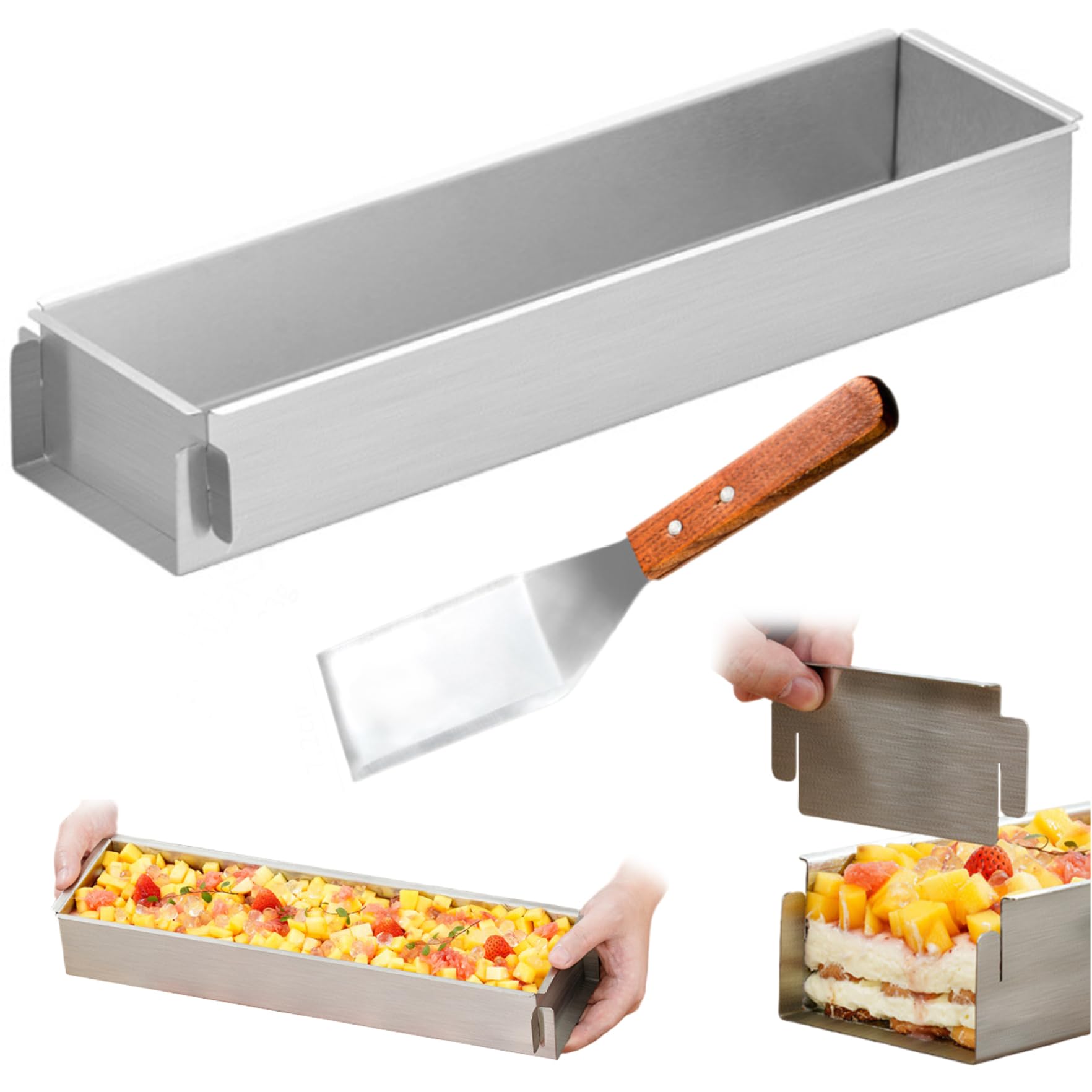Torta rettangolo, stampo per torta in acciaio inossidabile antiaderente da 16x4x2 con pala, accessori da forno facili da pulire per il brownie tiramisu