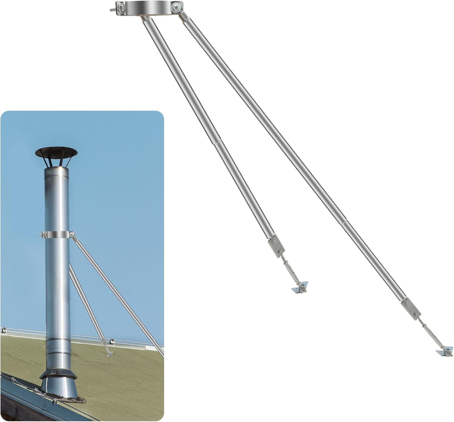 6” Stainless Steel Adjustable Extended Chimney Roof Support Kit - Heavy-Duty Windproof & Snow-Stable Stove Pipe System for Enhanced Chimney Safety 6“