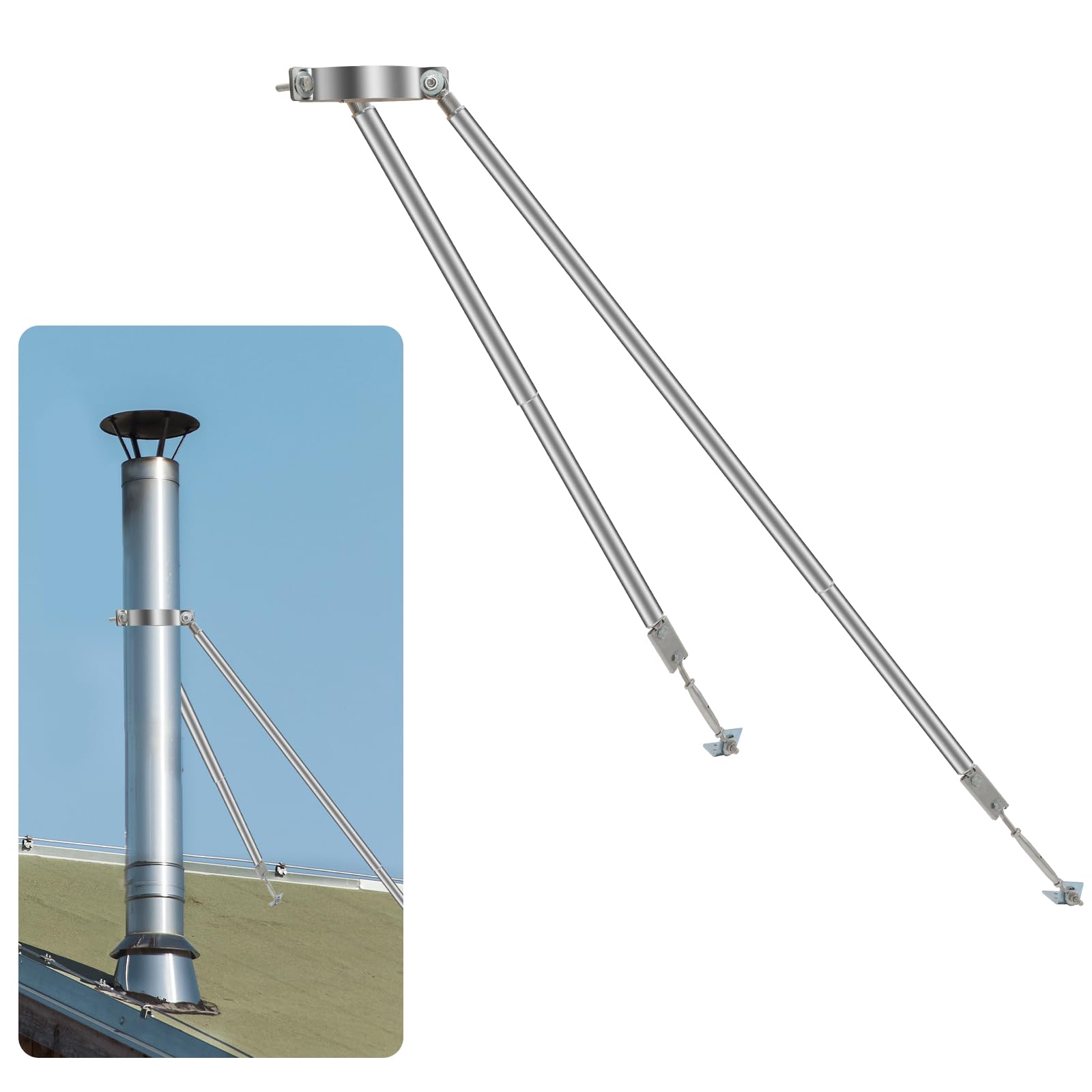 Photo 1 of 10” Stainless Steel Adjustable Extended Chimney Roof Support Kit - Heavy-Duty Windproof & Snow-Stable Stove Pipe System for Enhanced Chimney Safety