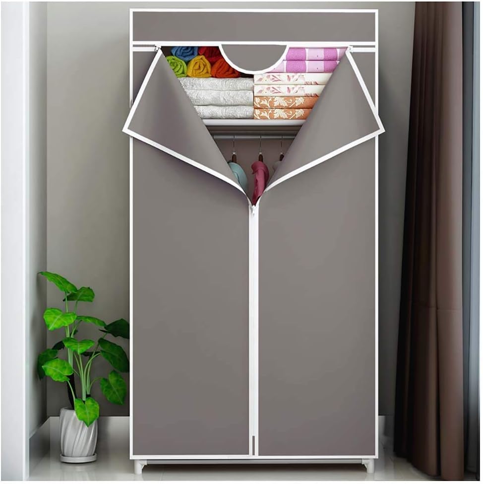 BCL Cloth wardrobe storage Clothes Closet Portable Wardrobe Durable Clothes Storage Non-Woven Fabric Wardrobe Storage Organizer With Hanging Rod And Shelves 155x70x45cm (Color : Coffee)