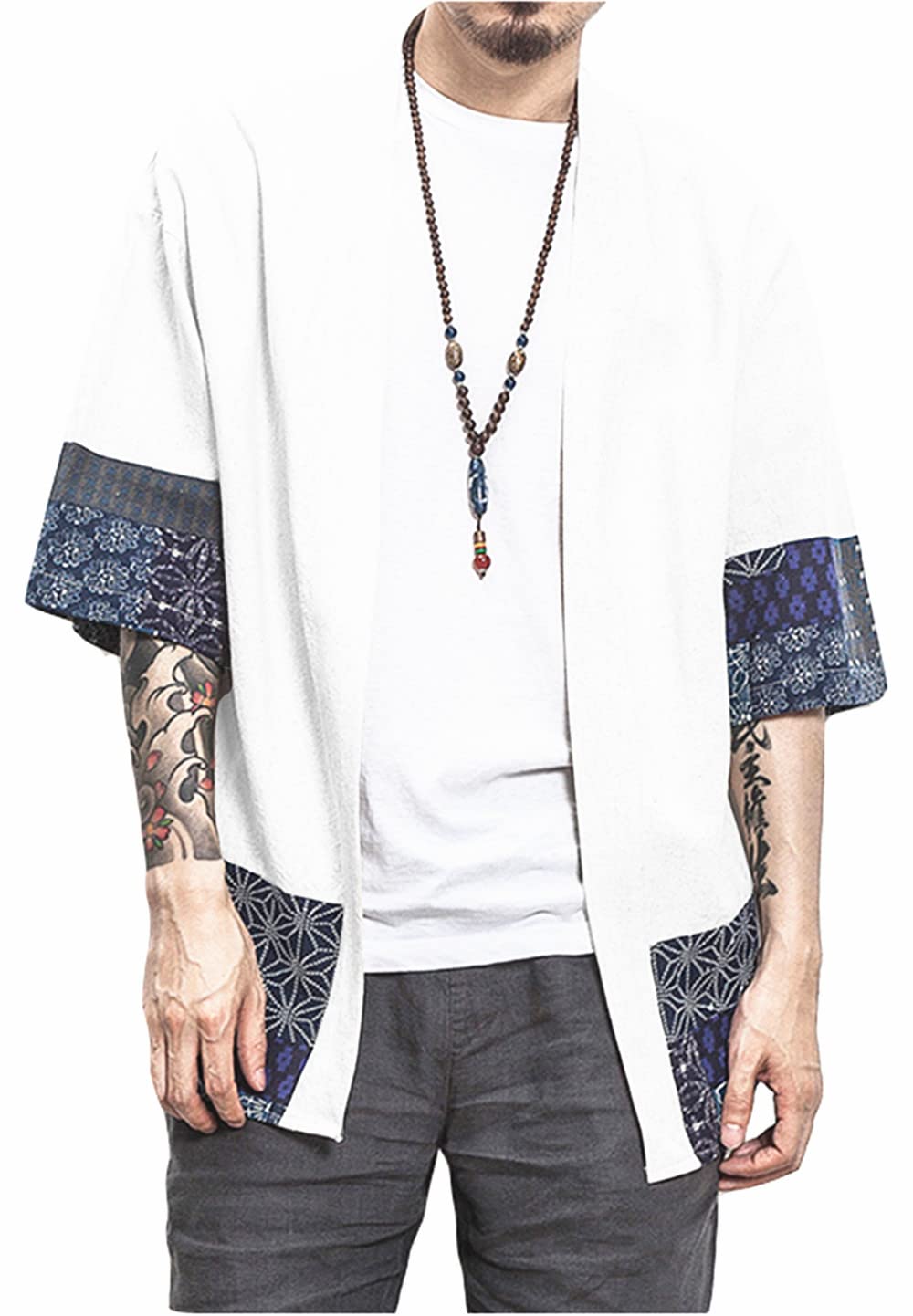 AITFINEISMMen's Kimono Shirts Lightweight Cotton Open Front Cardigan