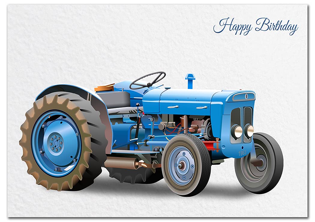 Extra Large Male Birthday Card - XL Big thick A4 size - Special Traditional Bday Greeting Men Him - Unusual Cool Art Tractor 1960s Farm Farming - Huge Happy Wishes - UK Eco-Friendly — image 1
