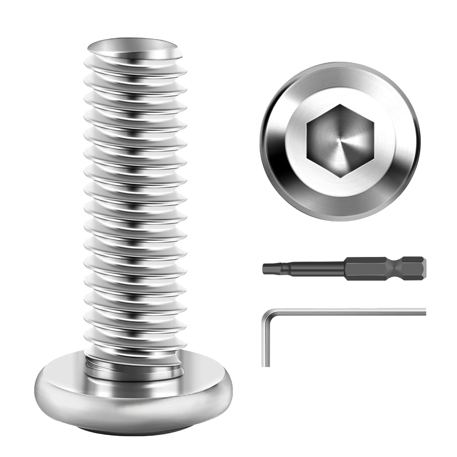 30 Pcs M5 x 20mm Hex Socket Screws, 304 Stainless Steel Flat Head Bolts, Full Thread Machine Screws with Allen Key for Furniture DIY & Assembly