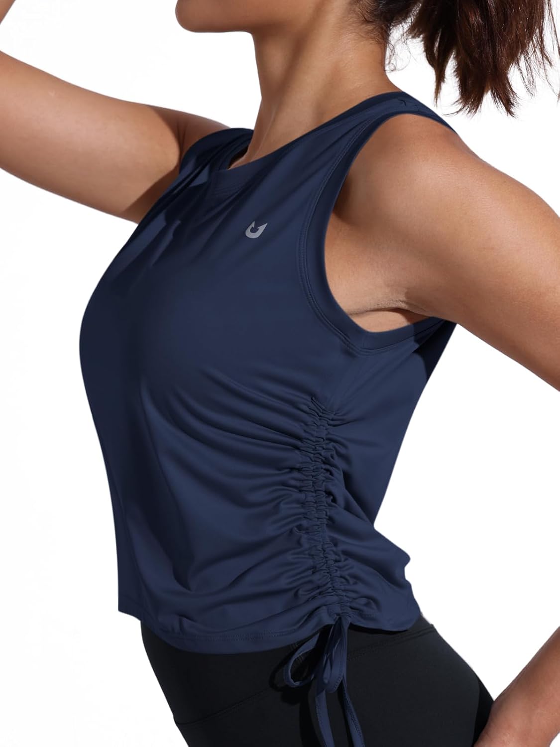 NORTHYARD Sleeveless Workout Tank Tops for Women Quick Dry Athletic Running Gym Top Shirts Loose Fit Ruched Yoga Crop Tops Medium Navy. Size M