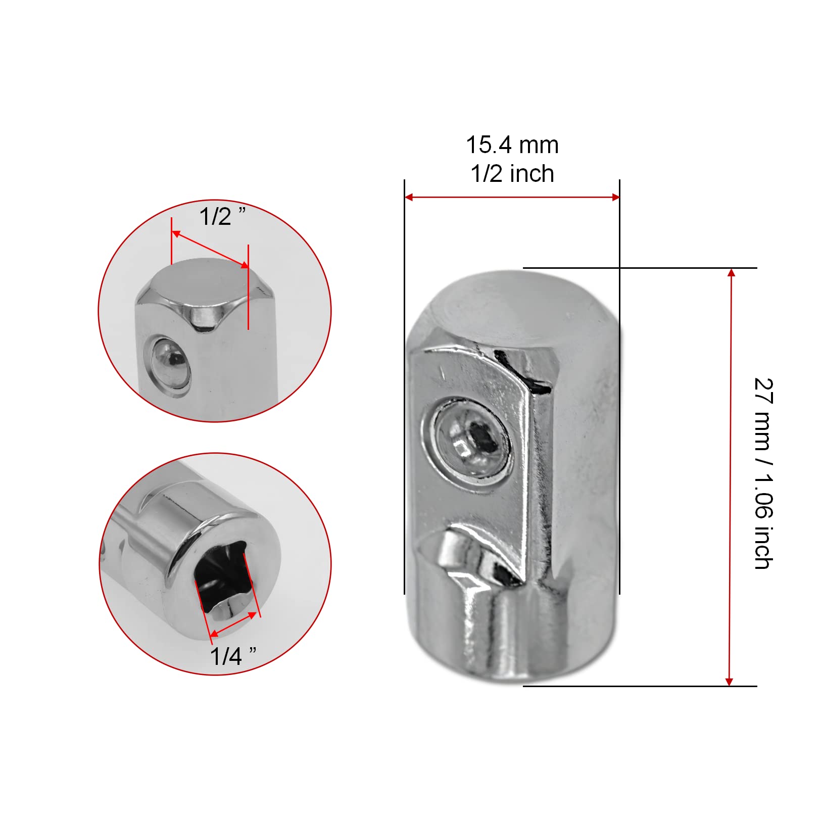 2Pcs 1/4 Inch To 1/2 Inch Socket Adapter - Female To Male Drive Converter, Chrome Vanadium Steel - View #9