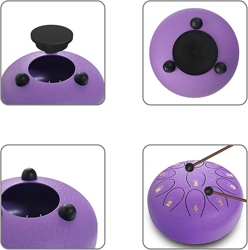 Miniatura 5 de REGIS Tambor de lengua de acero aleado, 11 notas, 6 pulgadas, Chakra Tank Drum de percusión de acero, bolsa de viaje acolchada y mazos (lavanda)