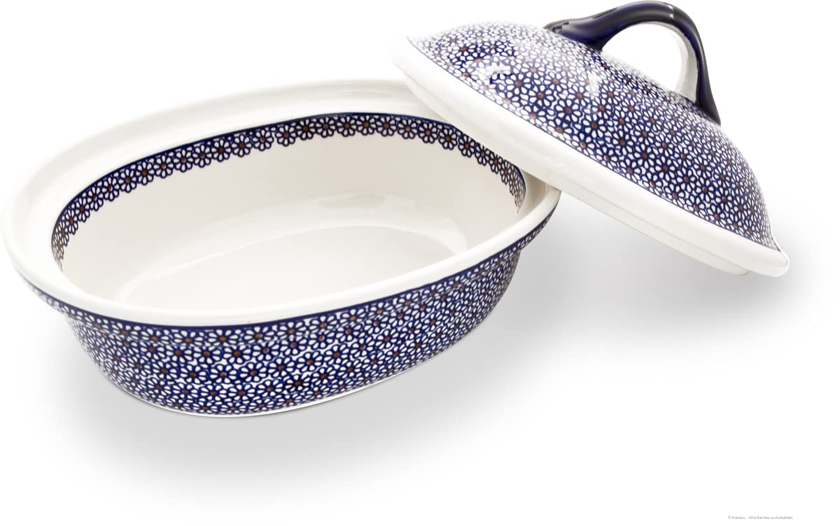 Bunzlauer Keramik 2,2 Liter Bräter Auflaufform mit Deckel für alle Herdarten und Backofen geeignet 31,8x25,5,5x19,2 cm (Dekor 120)