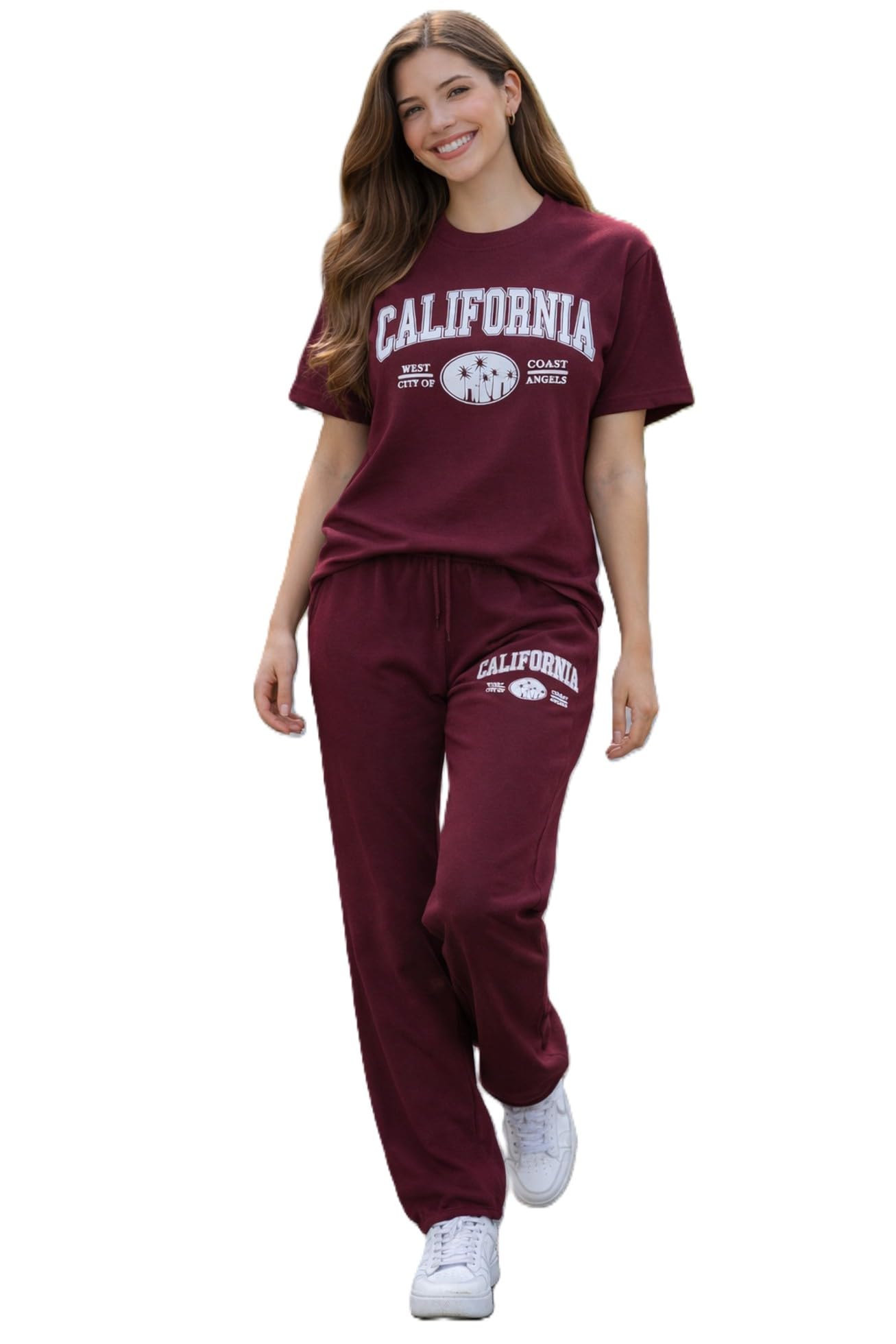 Women's California Graphic T-Shirt and Wide-Leg Pants Set-image-43