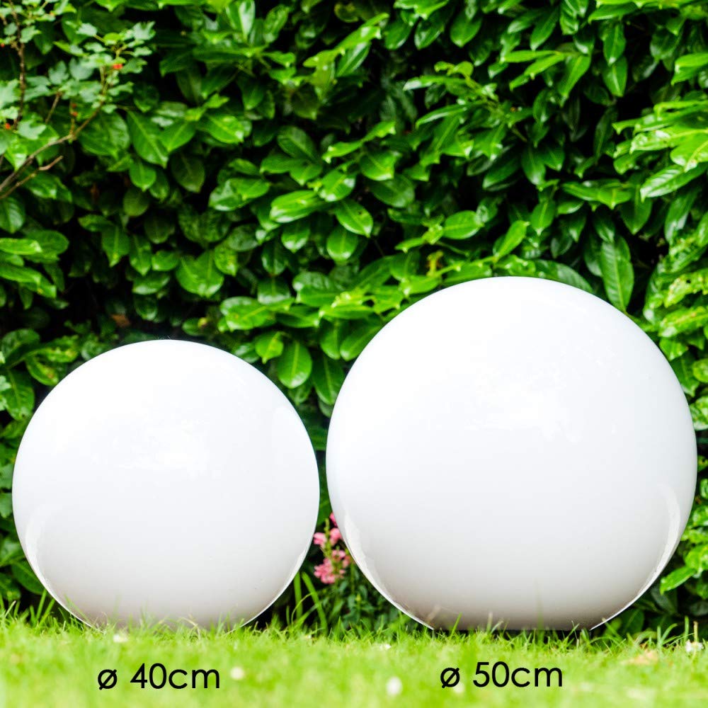 Lampada a sfera Miau, set di 2 lampade a sfera, lampade da esterno in plastica bianca Ø 40 e 50 cm, sfere luminose con attacco E27, lampade a sfera con cavo da 5 metri, senza lampadina/e