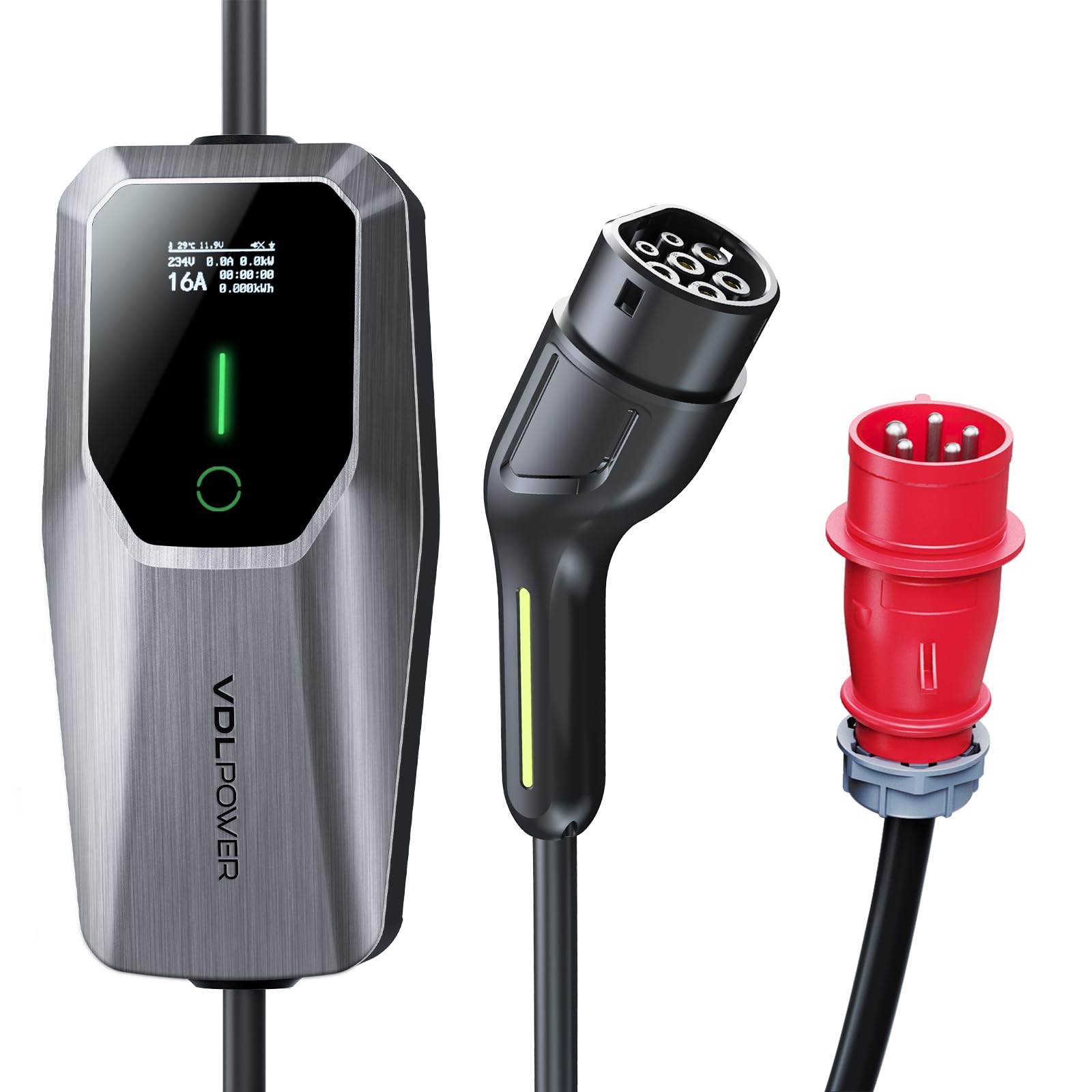 Mobile Wallbox 11kW, Typ 2 EV Ladekabel Schuko 3-phasig | 5m | 6-16A mit Einstellbarer Ladeleistung, Mobile Ladestation CEE 16A auf Typ 2 EV Ladegerät für Allen EV PHEV IEC 62196-2 Stecke