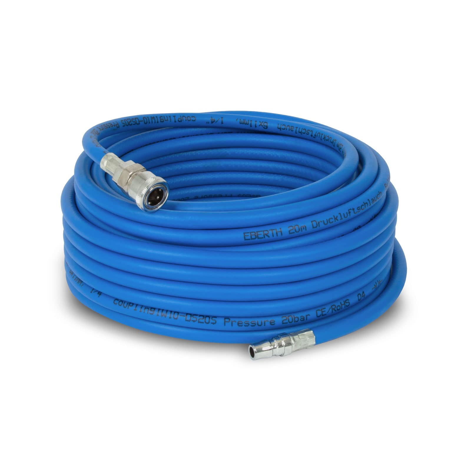 EBERTH Wąż do sprężonego powietrza, wysokociśnieniowy wąż do kompresora, długość 20 m, średnica 6 mm x 11 mm (wewnętrzna x zewnętrzna), przyłącze 1/4", 20 bar, akcesoria do narzędzi pneumatycznych