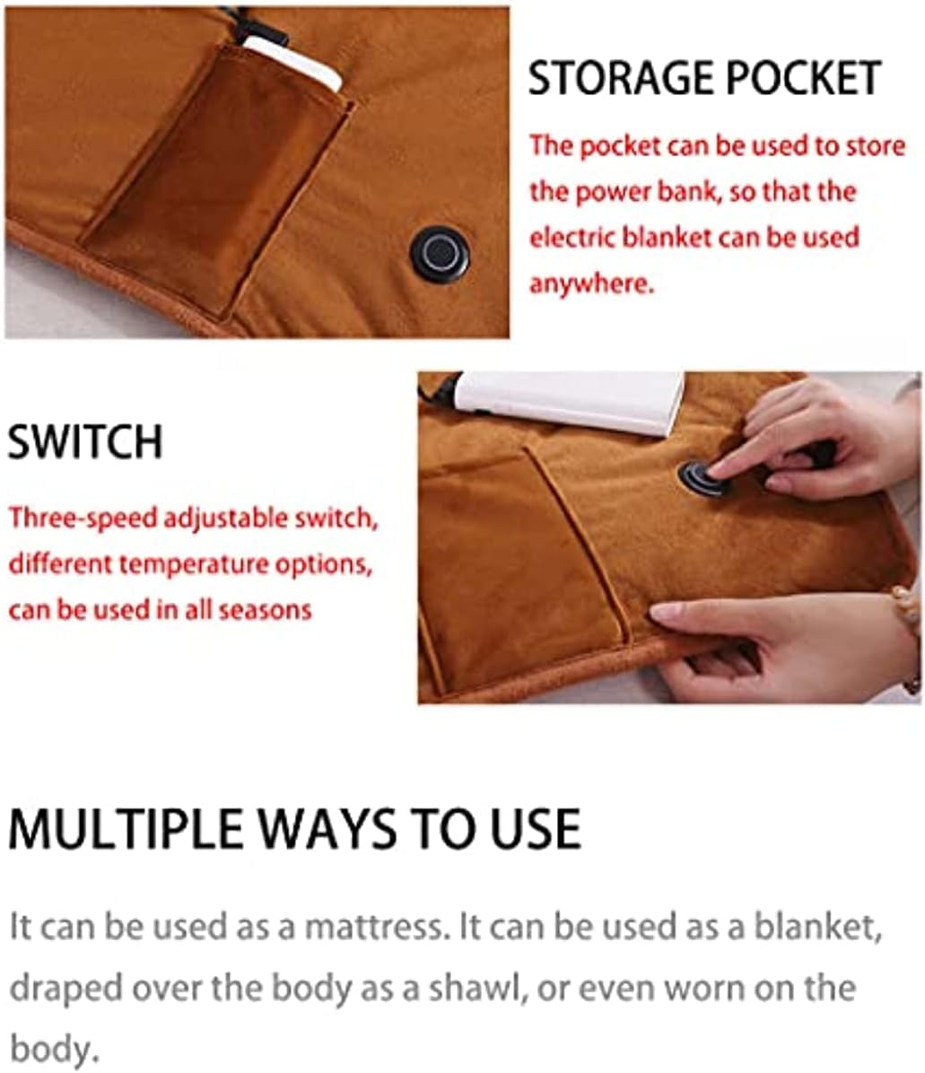 Sysow Electric Blanket Single, 75x120cm Heated Blanket USB Powered 5V Energy Efficient, 3 Temperature Setting, Soft Flannel - Image 3