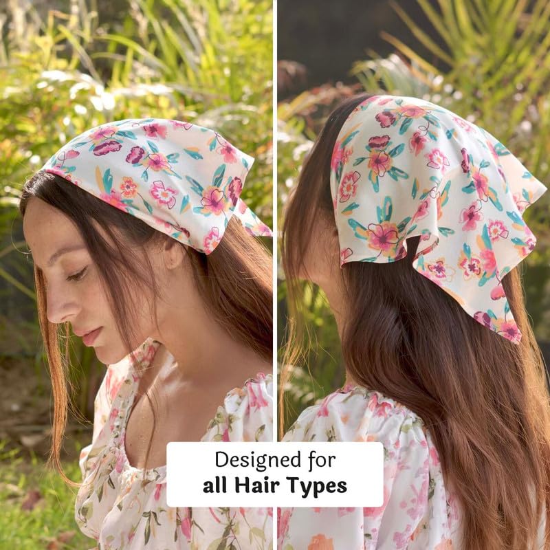 Image of Hair Drama Co. Elastic Bandana Head Scarf for Women | Silk Satin Head Wrap Bandana Scarves | Boho Style Statement Headband Stylish Design | All Day Wear Scarves | Hair Scarf Accessories