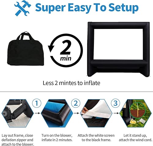 Miniatura 7 de Pantalla de cine inflable de 20 pies para cine al aire libre, pantalla de proyección con bolsa de transporte soplador para proyección frontal y
