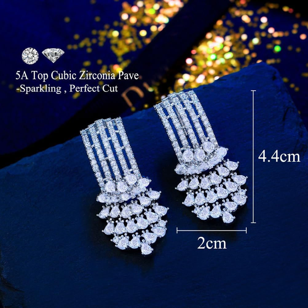 Luxury Cubic Zirconia Chandelier Drop Long Dangle Engagement Wedding Bridal Party Earrings For Women - Image 5