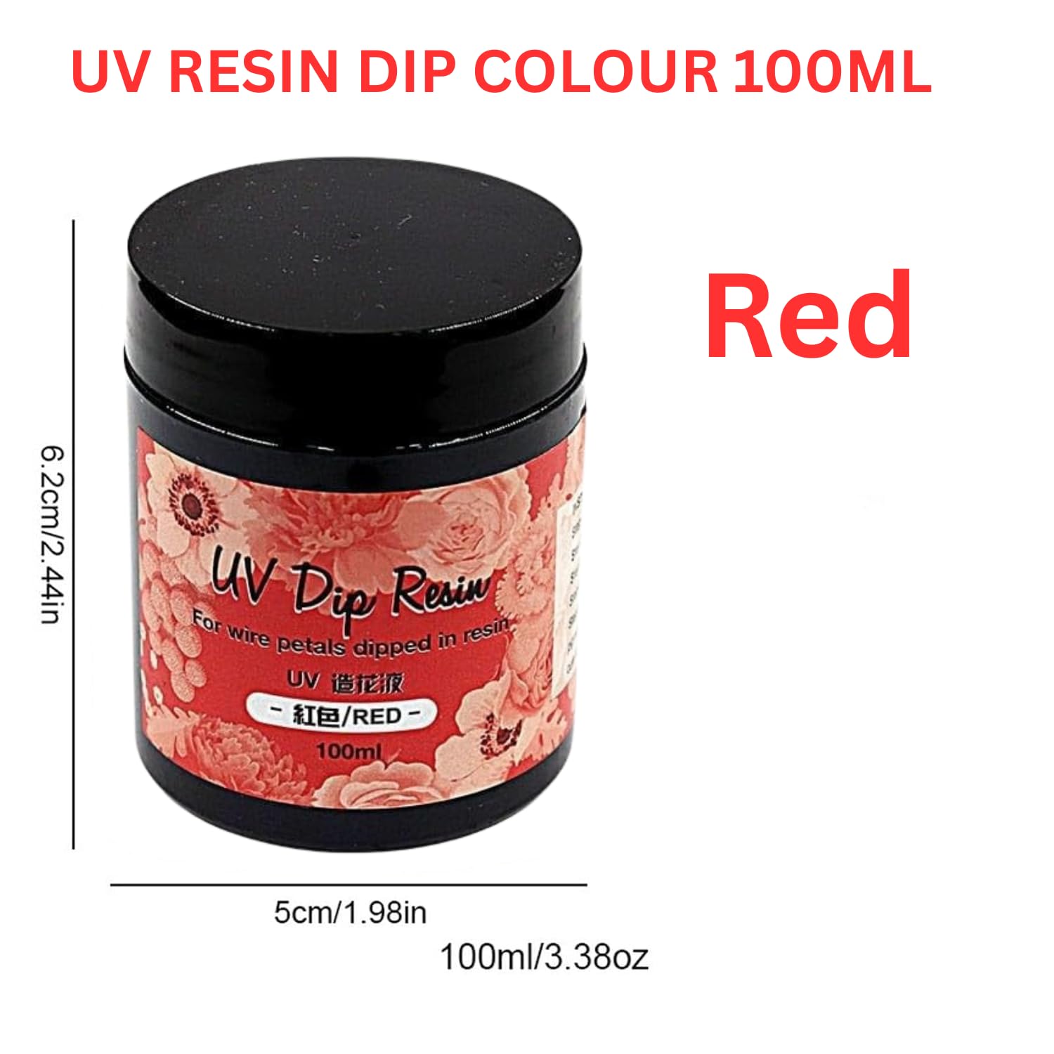 PIXORA UV Dip Resin for Wire Flower Making - 100ml Colored UV Resin Dip Glue, Quick Curing & High Gloss Flower Making Liquid for Jewelry, Hairpins, DIY Crafts, Non-Toxic & Long Lasting (Red)