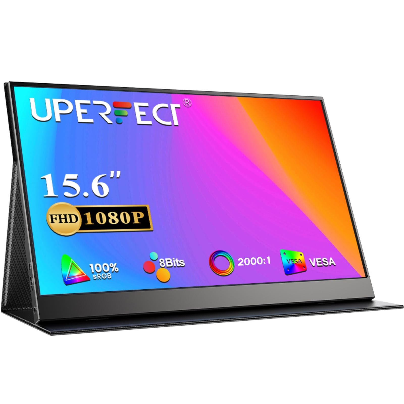 UPERFECT Upgrade 15.6" Portable Monitor, 2000:1 CR 1080P IPS Matte USB-C Mini HDMI External Travel Second Screen w/VESA & Smart Cover for Laptop/PC/Phone/Tablet, Compatible with Mac/PS5/Xbox/Game