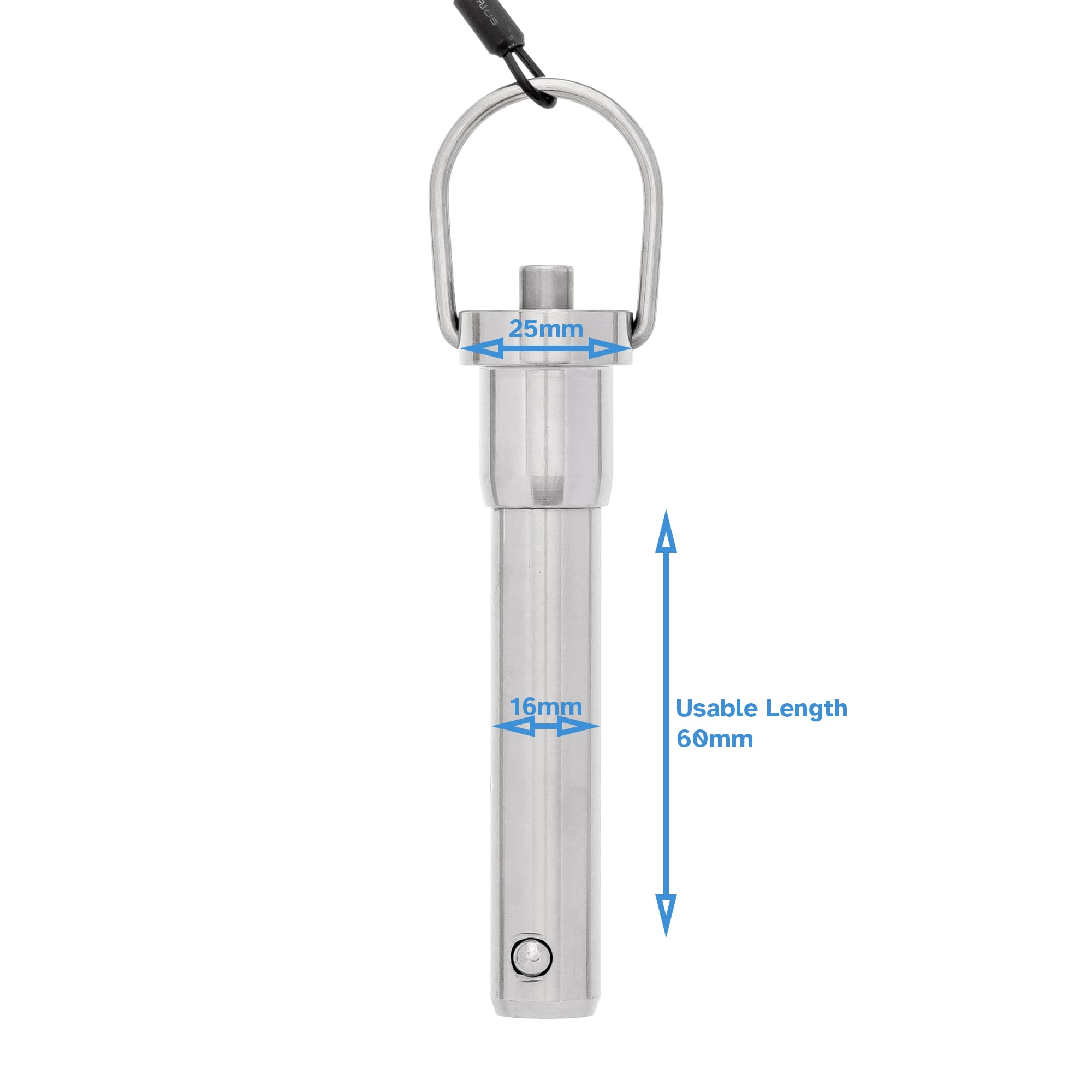 HALLMERS 16mm Pin Diameter 60mm Usable Length Quick Release Ball Head Pin Lock with 260mm Retaining Wire Cable - Stainless Steel - Self Locking Fasten Security Bolt Accessory Push Pull Fastening Tool