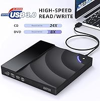 Vista 4 de Unidad externa de CD/DVD, USB 3.0 portátil y USB-C CD RW, reproductor de DVD, quemador de DVD para laptop, escritorio, compatible con Windows