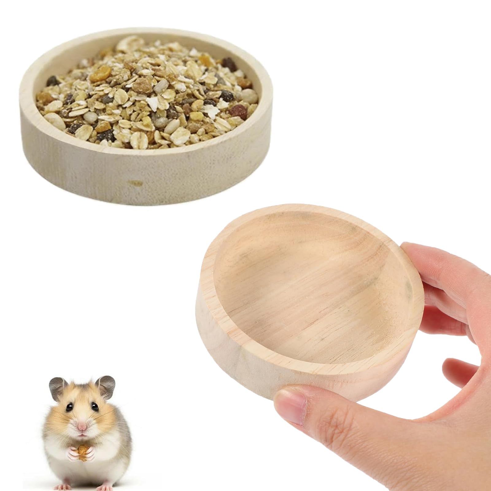 Wooden Hamster Food Bowl,2 PCS Small Wooden Bowl for Guinea Pig & Hedgehog, Non-Slip Feeding Station for Rabbit Gerbil Sugar Glider Squirrel – Small Pet Food Dish