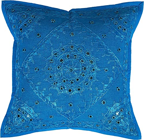 Housse de coussin décorative turquoise à miroirs bohème 24x24 - 2