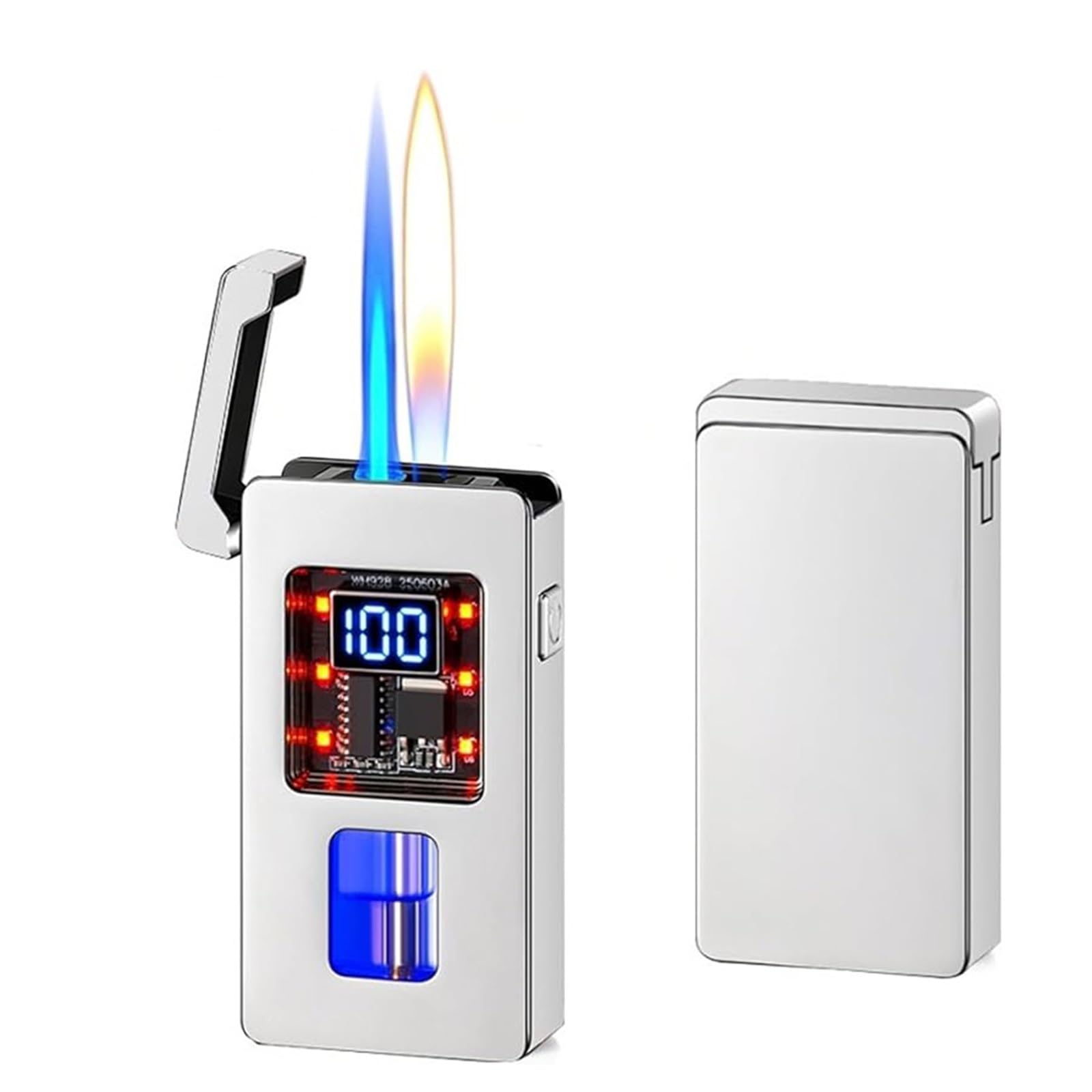 Smart Metal Voice-Activated Lighter — Dual-Flame Switchable, Multiple Ignition Modes. Ideal for BBQs, Candles, and Outdoor Use; A for Men.(D)