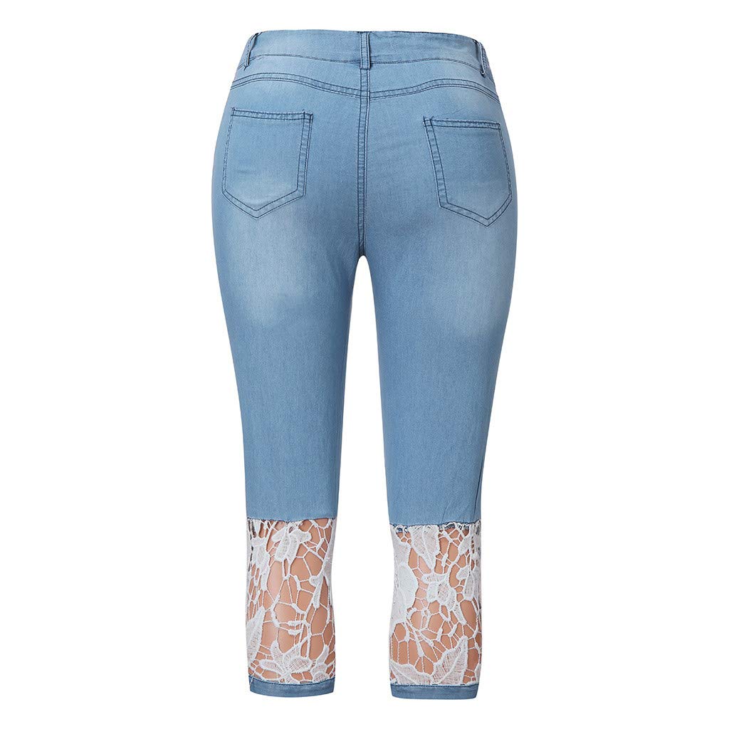 Jeans Pantaloni da Donna a 3/4 Pantalone Capri Bordo in Pizzo Pinocchietto in Denim Vita Elasticizzati Pinocchietti Estivi Leggeri Bermuda Cropped Casual Leggings Taglie Forti Abbigliamento