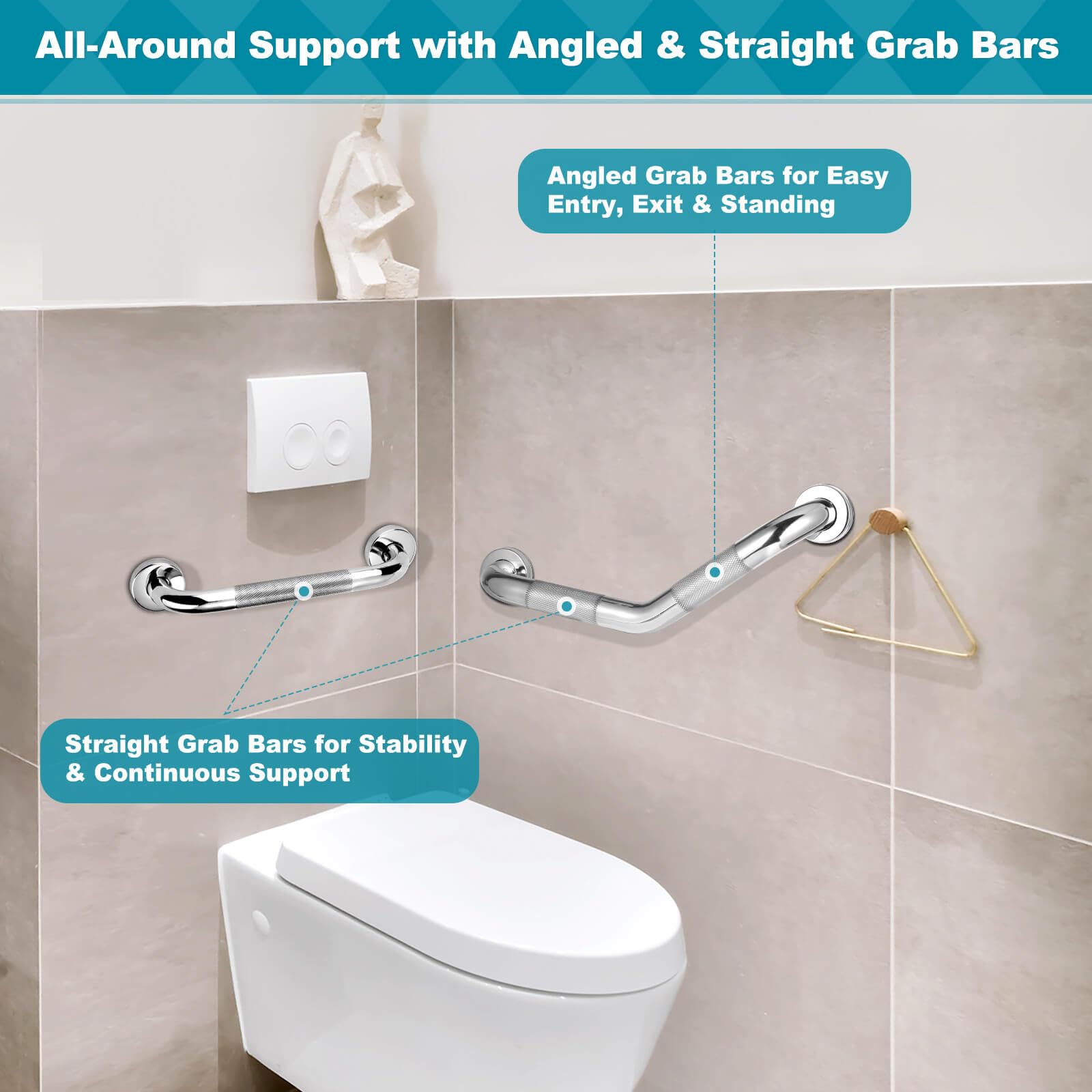 Barras de agarre para bañeras y duchas, barras de agarre antideslizantes de 16 y 12 pulgadas para pared de personas mayores, barras de agarre de seguridad en ángulo de acero inoxidable, mango