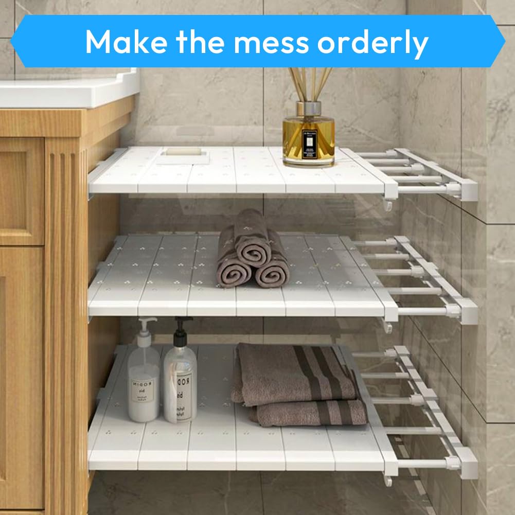 Estantes Ajustables para Armario, 35 cm, Extensible, Barra de sujeción Ajustable, Estante Organizador de Armario para Cocina, baño, Armario, Longitud 38-60 cm