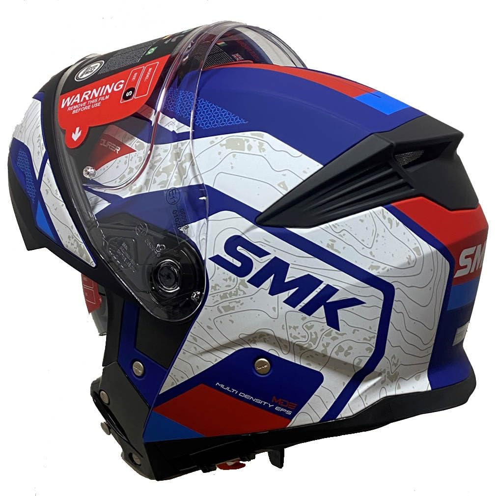 Casco de Moto Modular SMK Gullwing Navigator Abatible con Visor Solar Azul Rojo - Homologado P/J ECE 22.06 - Designed