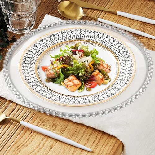Image of Glass Serving Plate Set of 6 pcs Flower Decorative 8 inch Crystal Clear Glass Plate- Dry Fruits Sweets Chocolate Snack Plate for Dining,Catering Event,Parties,Wedding Dinner Plate (MV-03)
