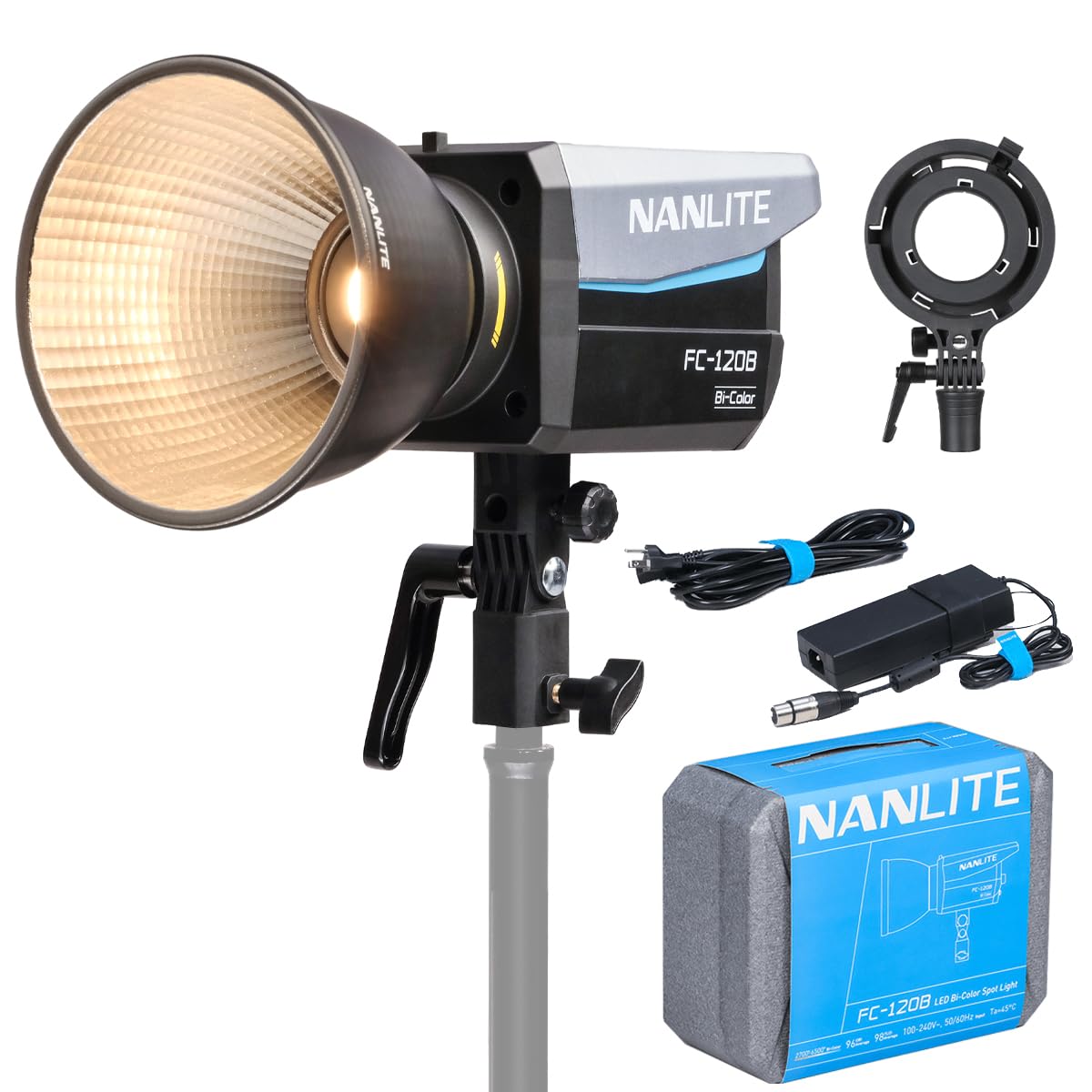 NANLITE FC-120B LED Video Light 2700K-6500K 145W Bowens Mount Continuous Output Lighting with APP Control, Bowens Adapter for Studio Photograpny/Video Recording