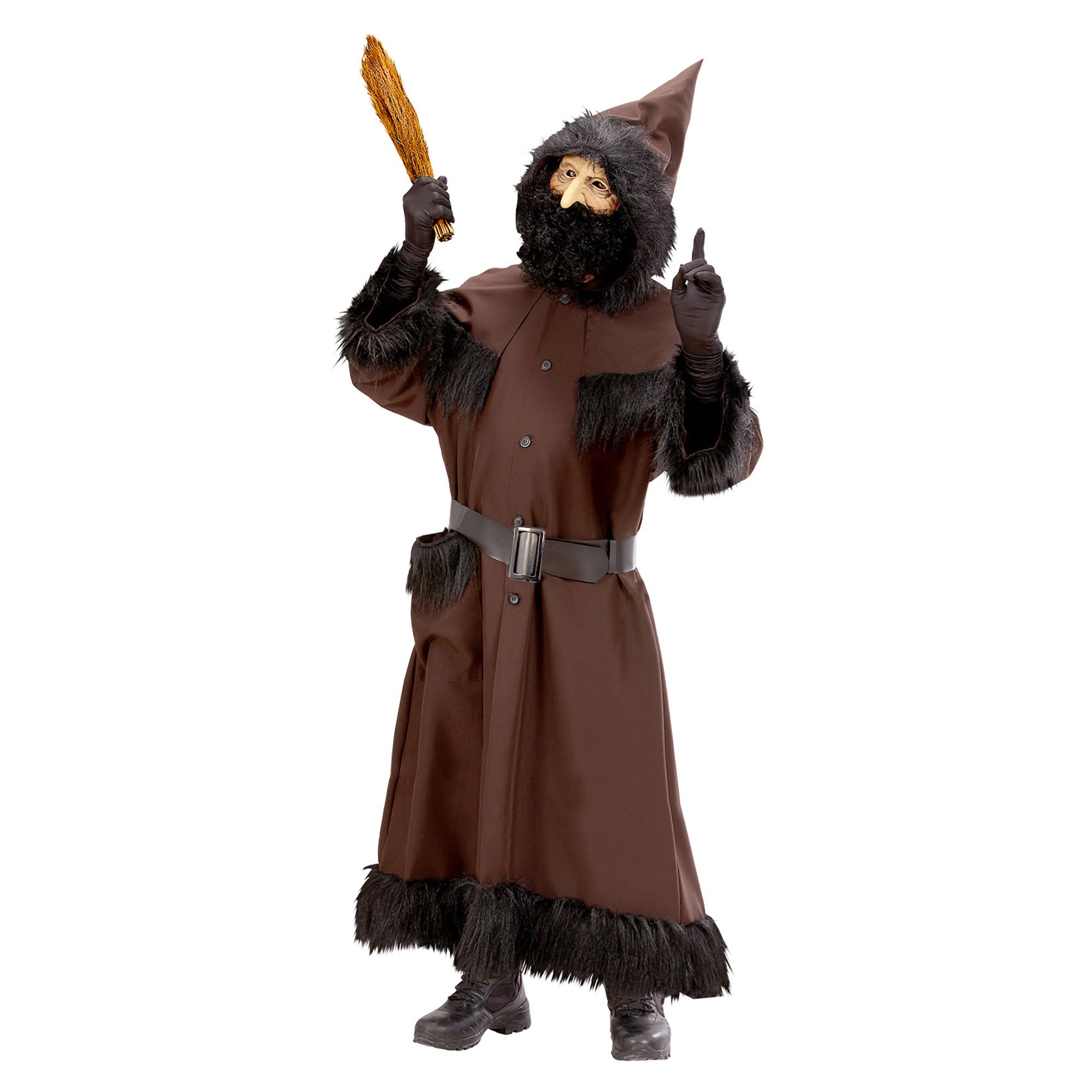 W WIDMANN MILANO Party Fashion - Knecht Ruprecht Kostüm mit Kapuze | Kostüm mit Kapuzengewand, Gürtel und Fellbesatz - für Weihnachten, Karneval und Mottoparty