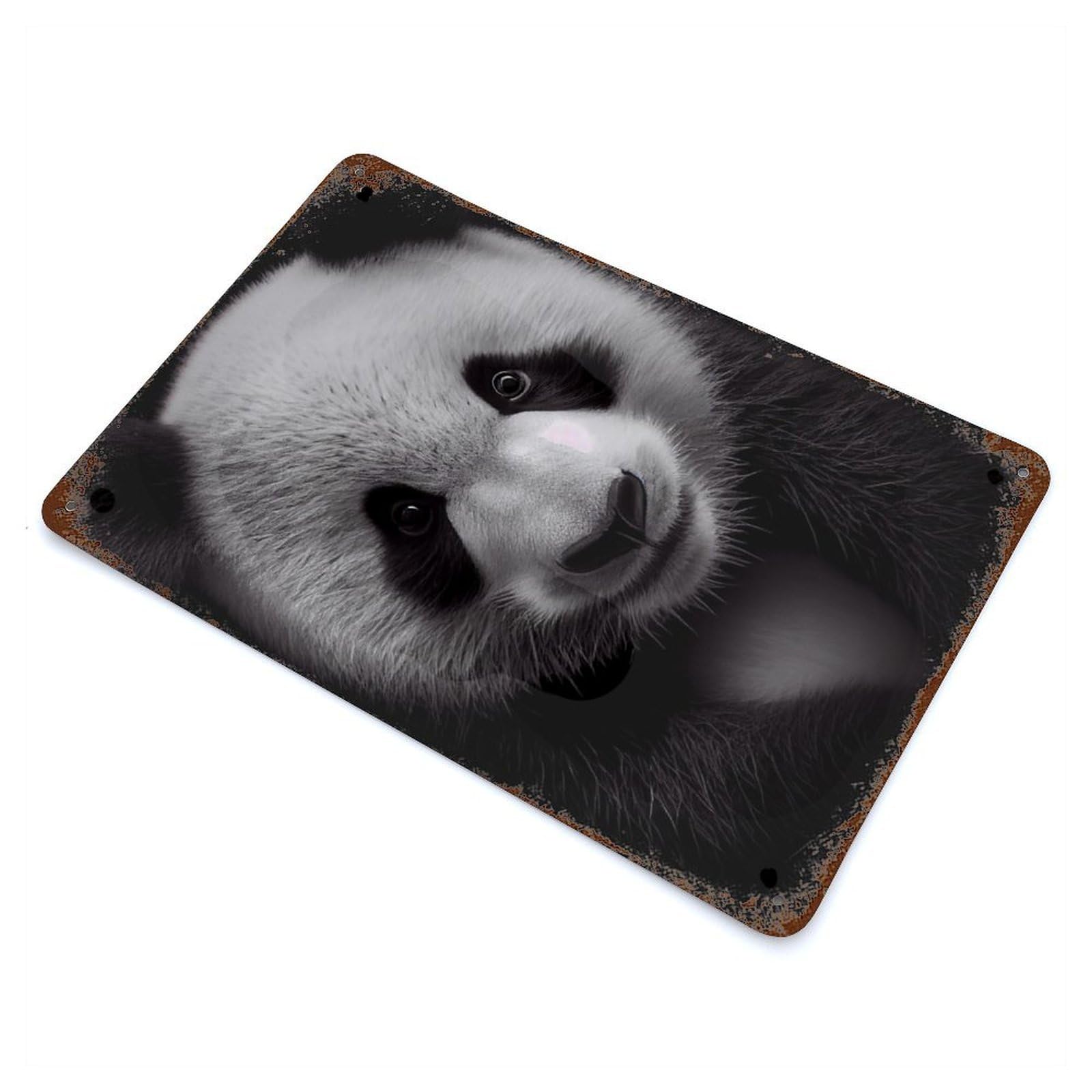 Rust Effect Panda Closeup Rusty Metal Tin Sign 11.8"x7.9", Old School Wall Decor for Farmhouse, Kitchen And Entryway Decor