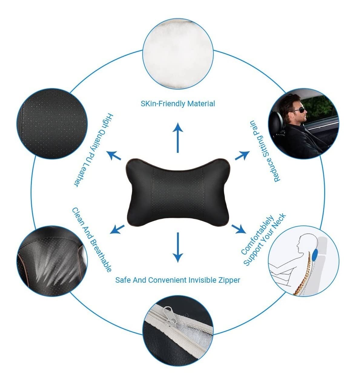 1 Pieza de Almohadas para el Cuello del Coche Protector de Soporte para la Cabeza de Cuero de la PU Negro/Rojo Cojín del Respaldo del reposacabezas Universal Apto para Todos los vehículos (