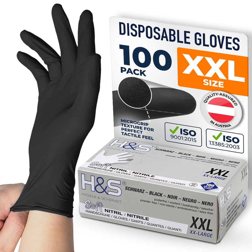 ISC Hygiene & Safety Nitrile Gloves 11 XXL XXLarge Black Box of 100 Powder Free Latex Free eudermic Disposable Examination Gloves nonsterile ambidextrous Commercial use — image 1