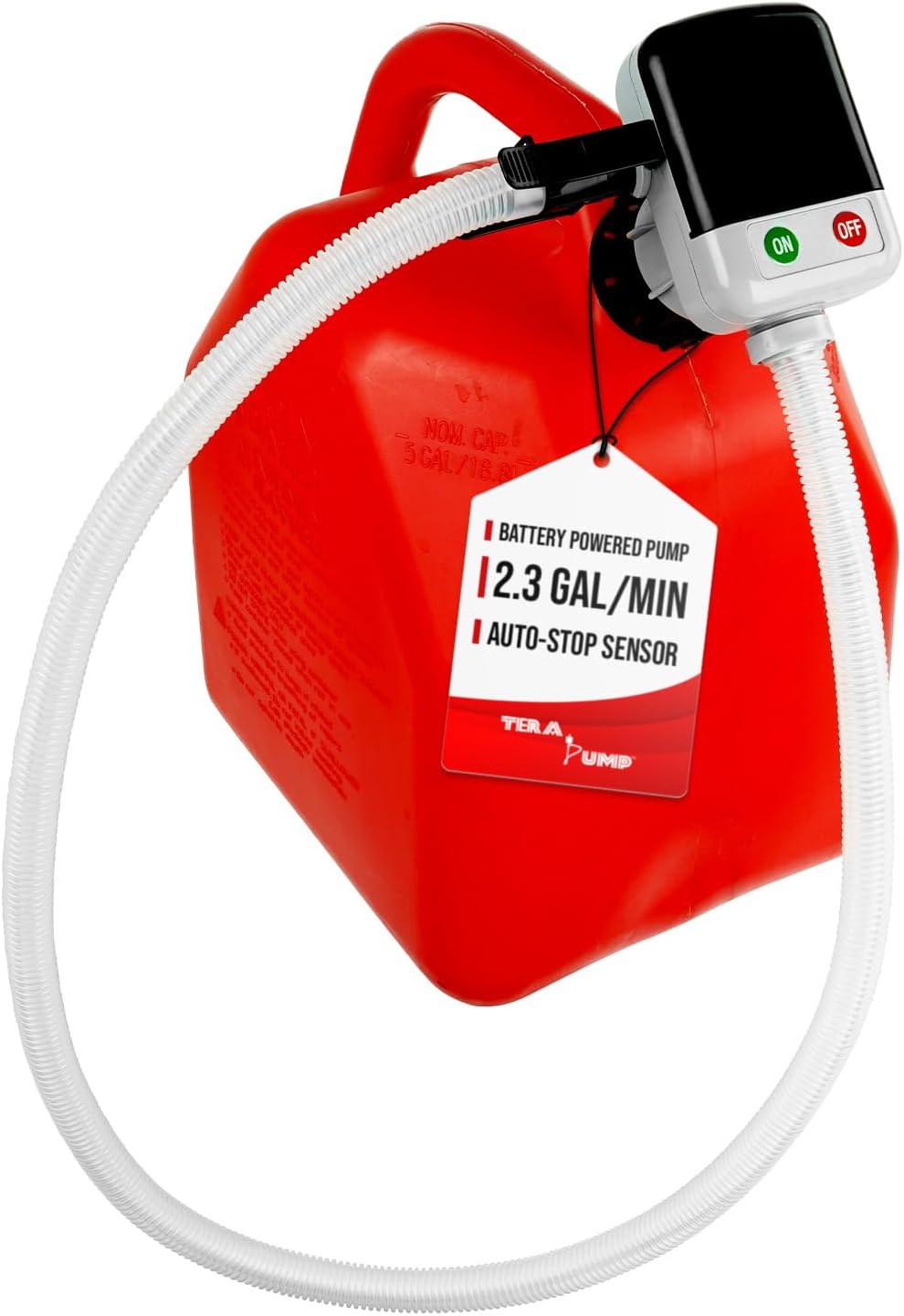 TERA PUMP Chemical Fuel Transfer Pump for Methanol, Ethanol, DEF, Window Washer Fluid, and Non-Chlorinated Brake Cleaning, Battery Powered, Auto Stop Sensor, 2.3 GPM, Extended Discharge Hose
